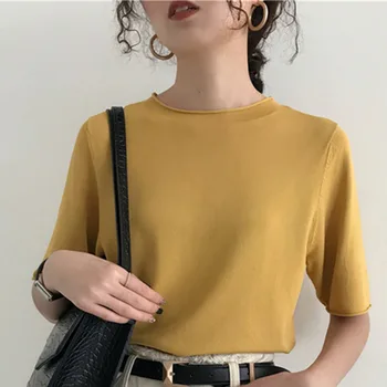 Plain Short Sleeve T-Shirt Women Korean Summer Round Neck Thin Knitwear Causal Female Tops 7 Colors Ladies T Shirt Tees
Plain Short Sleeve T-Shirt Women Korean Summer Round Neck Thin Knitwear Causal Female Tops 7 Colors Ladies T Shirt Tees
