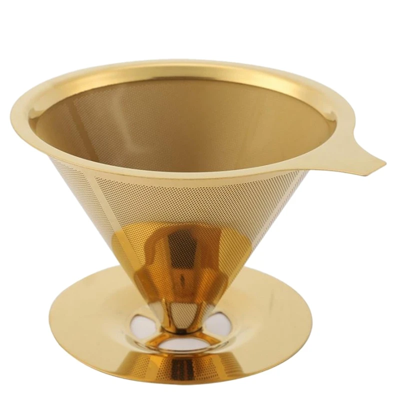 Double Wall Stainless Steel Titanium Gold Pour over Coffee Dripper Filter with Cup Stand and Handle
Double Wall Stainless Steel Titanium Gold Pour over Coffee Dripper Filter with Cup Stand and Handle
