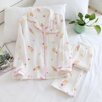 New 100% Cotton Long-sleeved Pajamas for Women Plus Size Home Clothes Crepe Gauze Print Sleepwear Set 2 Piece Casual Lounge Wear
New 100% Cotton Long-sleeved Pajamas for Women Plus Size Home Clothes Crepe Gauze Print Sleepwear Set 2 Piece Casual Lounge Wear