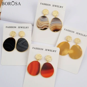 BOROSA 4Pairs Trendy Gold Plated Natural Agates Slice Drop Earrings Mixed Colors Agates Stone Earrings Jewelry for Women WX1195
BOROSA 4Pairs Trendy Gold Plated Natural Agates Slice Drop Earrings Mixed Colors Agates Stone Earrings Jewelry for Women WX1195