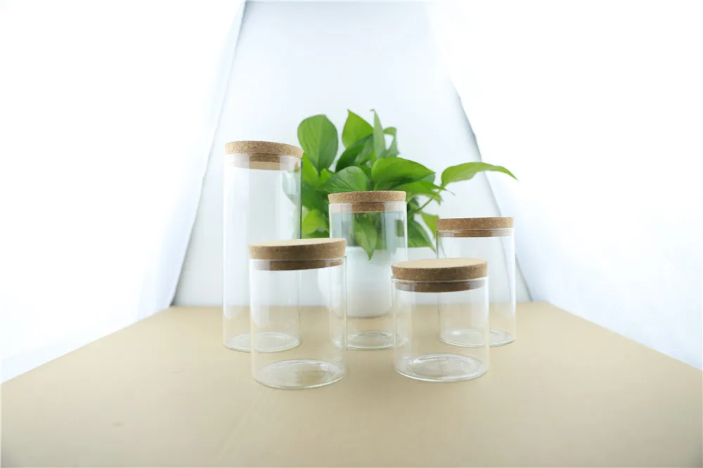 8.5-80mm 2pcs 350ml Kitchen Storage Glass Bottle Food Jar Container Transparent storage containers cork glass Bottles jars (1)