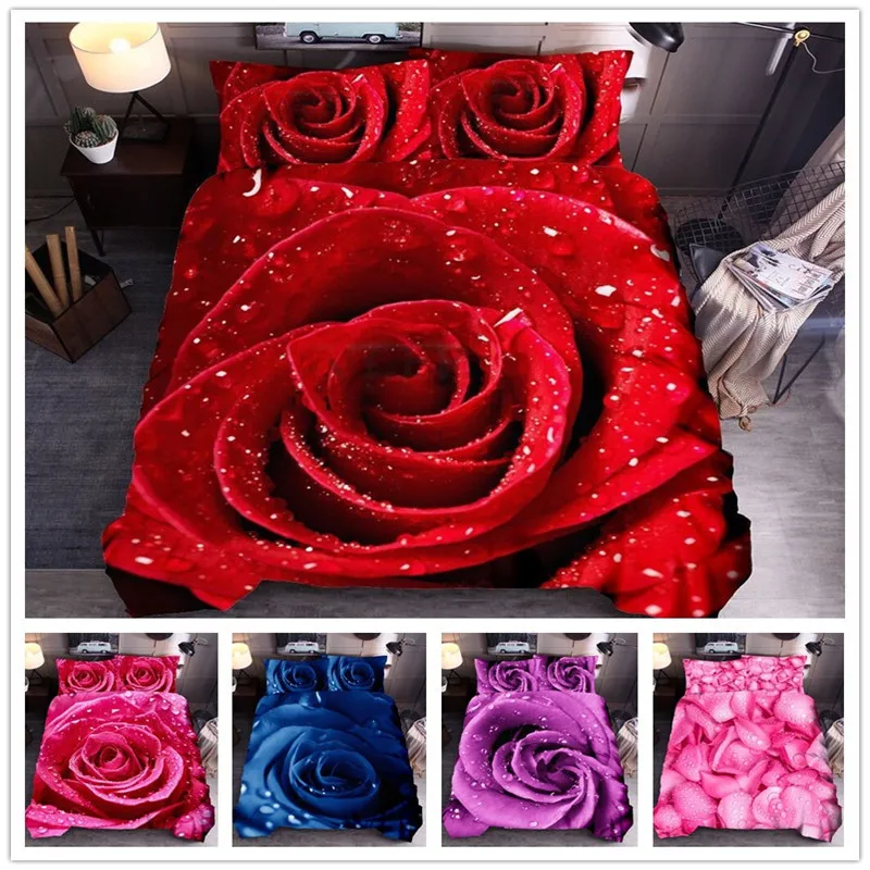 Фото SOFTBATFY Flower Rose Bedding Set 3D Polyester Duvet Cover Single Double Twin Queen King Size Dropshipping | Дом и сад