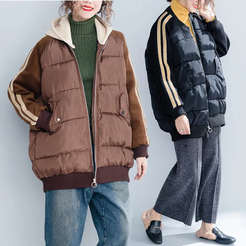 BIG SIZE Autumn Winter Women Fashion Elegant Spliced Outwear Ladies Female Plus Large Long Thick Cotton Hooded Jacket Coat 
BIG SIZE Autumn Winter Women Fashion Elegant Spliced Outwear Ladies Female Plus Large Long Thick Cotton Hooded Jacket Coat