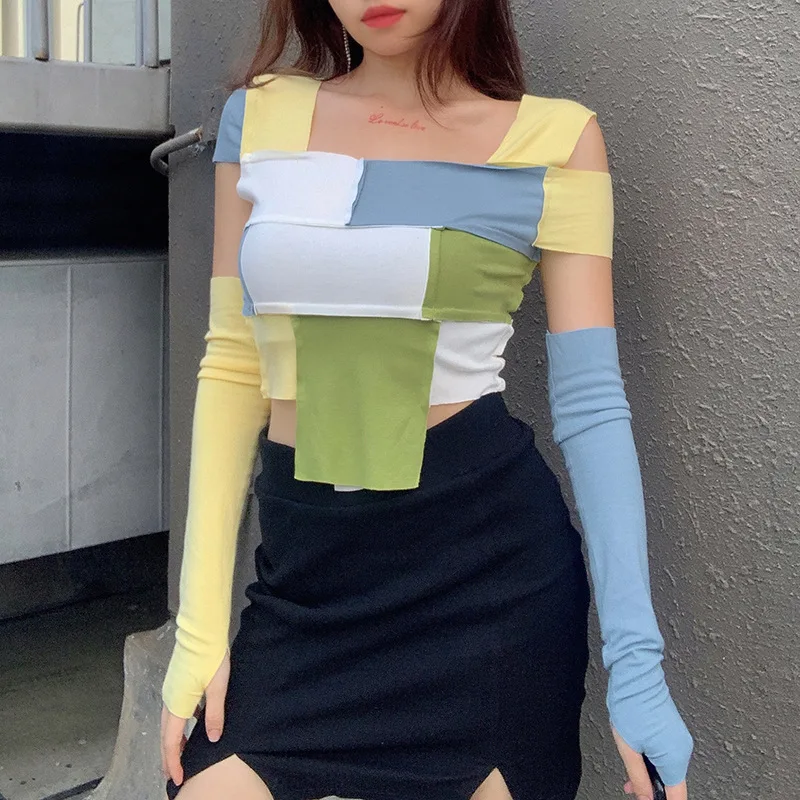 Autumn New Short Slim Section Square Collar Four-Color Stitching Non-Mainstream Irregular Long-Sleeved T-shirt Top korean
Autumn New Short Slim Section Square Collar Four-Color Stitching Non-Mainstream Irregular Long-Sleeved T-shirt Top korean