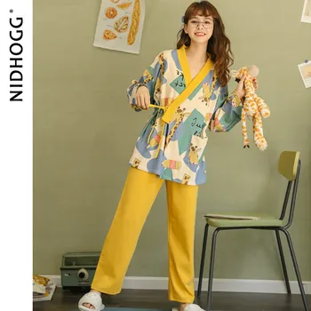 Women's Long-Sleeved Trousers Cotton Pajamas Kimono Cute Cartoon Sleepwear Two Piece Set Plus Size Lounge Wear Sexy Nightwear
Women's Long-Sleeved Trousers Cotton Pajamas Kimono Cute Cartoon Sleepwear Two Piece Set Plus Size Lounge Wear Sexy Nightwear