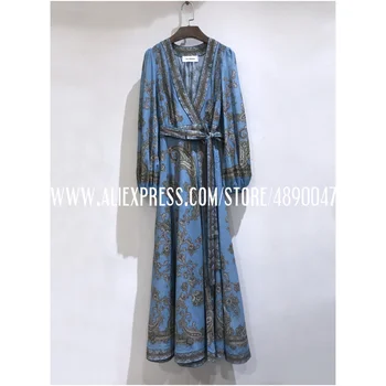 Retro Blue Pattern Waist V-neck Lantern Long Sleeve Wrap Skirt Long Dress 2020 summer long-sleeved bohemian cotton sexy dress
Retro Blue Pattern Waist V-neck Lantern Long Sleeve Wrap Skirt Long Dress 2020 summer long-sleeved bohemian cotton sexy dress
