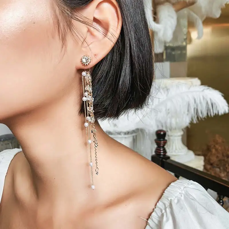 Luxury Shining Women Party Dangle Jewelry Gold Silver Color Gift Long Rhinestone Pearl Fashion Drop Geometric Tassel Earring
Luxury Shining Women Party Dangle Jewelry Gold Silver Color Gift Long Rhinestone Pearl Fashion Drop Geometric Tassel Earring