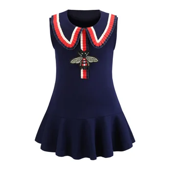 Party Wedding Vestidos Infant Children Clothes Kids Girls Bee Embroidery Dresses 2-6T Princess Girl Striped Turn-down Dress
Party Wedding Vestidos Infant Children Clothes Kids Girls Bee Embroidery Dresses 2-6T Princess Girl Striped Turn-down Dress