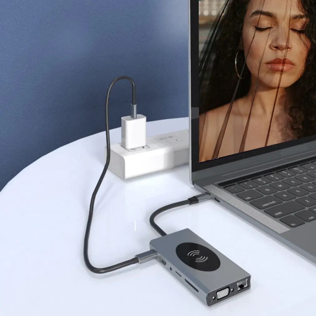 13 In 1 Aluminum Usb Type C To USB3.0 Vga RJ45 Hdmi Pd Audio3.5 Tf 10W Wireless Charger Hub Adapter Usb Docking Station
13 In 1 Aluminum Usb Type C To USB3.0 Vga RJ45 Hdmi Pd Audio3.5 Tf 10W Wireless Charger Hub Adapter Usb Docking Station