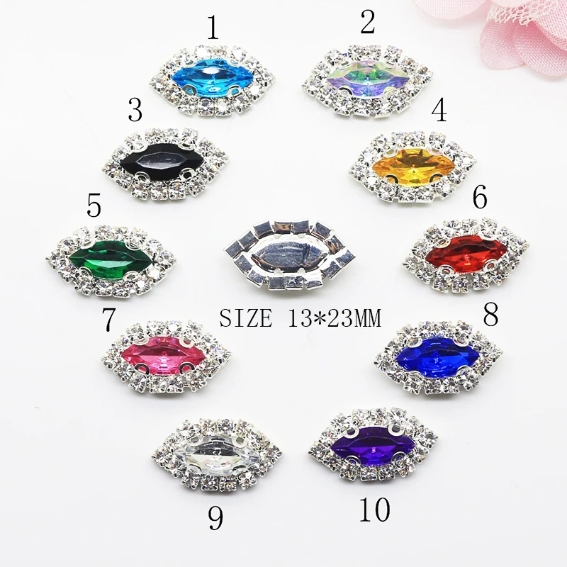 

New 10Pcs/Lot 13*23MM Acrylic Rhinestones Sewing Buttons DIY For Plating Silver Decoration Jewelry Accessories