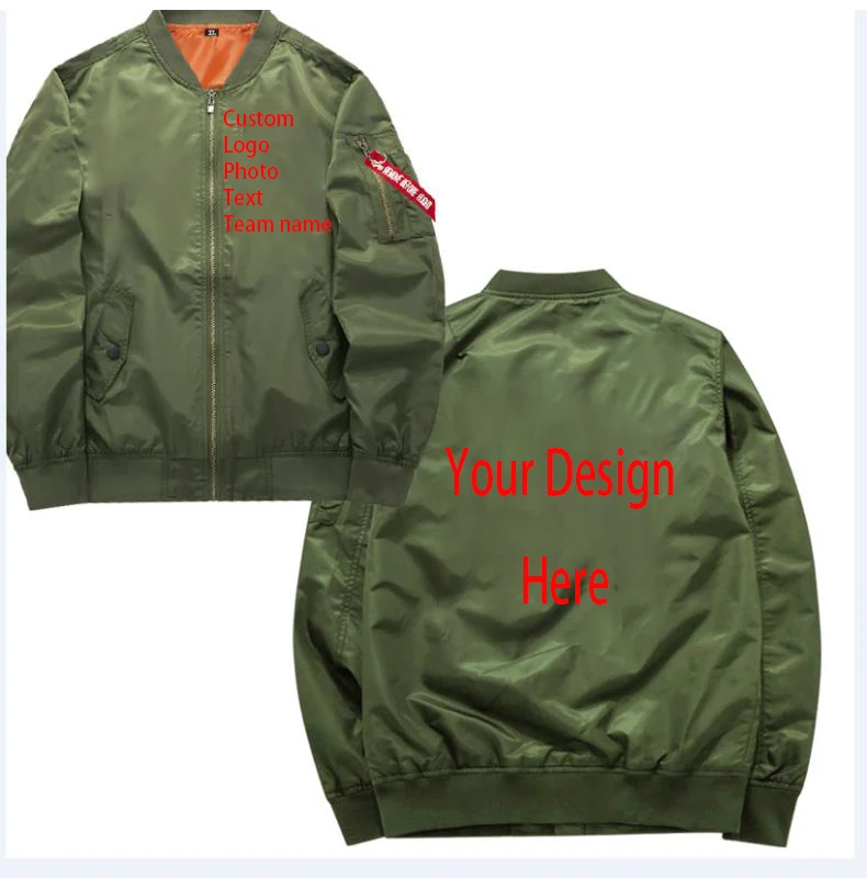 Custom Logo Photo Text Team Name Your Own Design Printed Customized Military motorcycle Bomber Jacket Custom Pilot Jacket
Custom Logo Photo Text Team Name Your Own Design Printed Customized Military motorcycle Bomber Jacket Custom Pilot Jacket