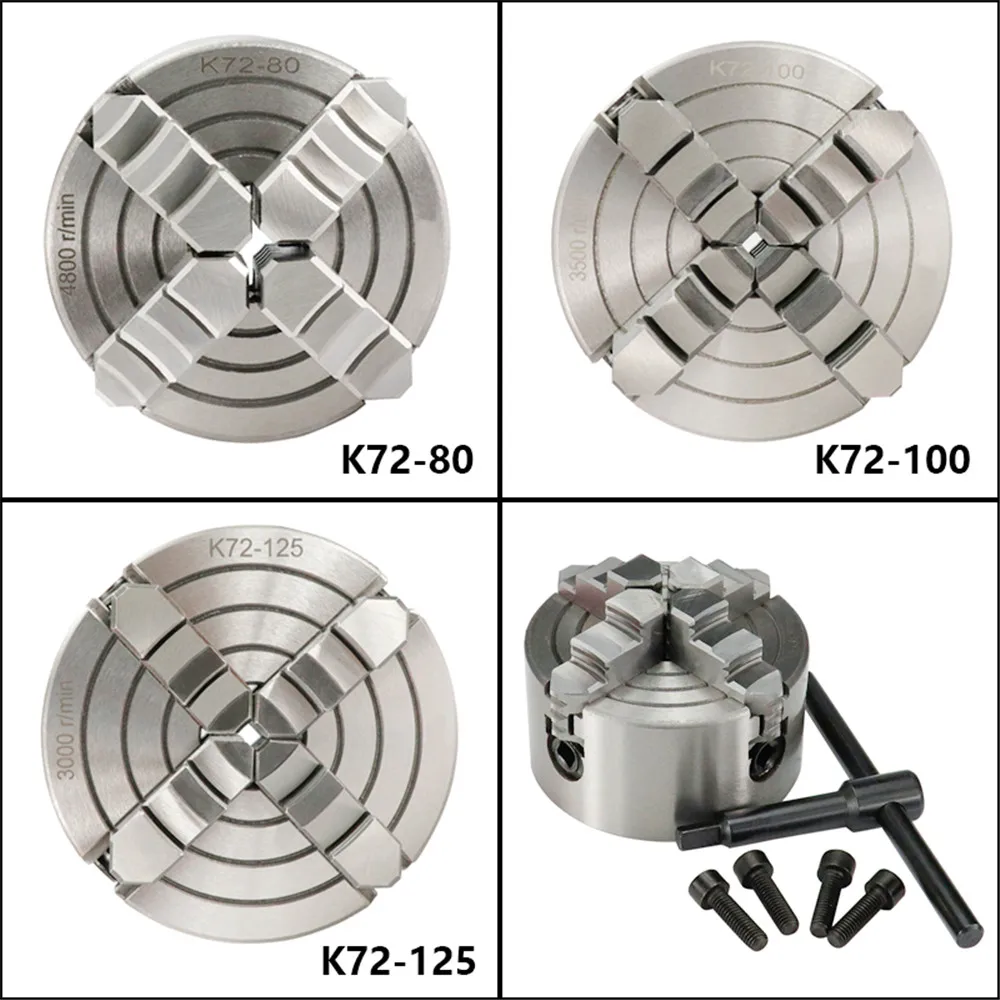 4 jaw lathe chuck K72-80 K72-100 K72-125 manual self-centering diy metal wood tools |
