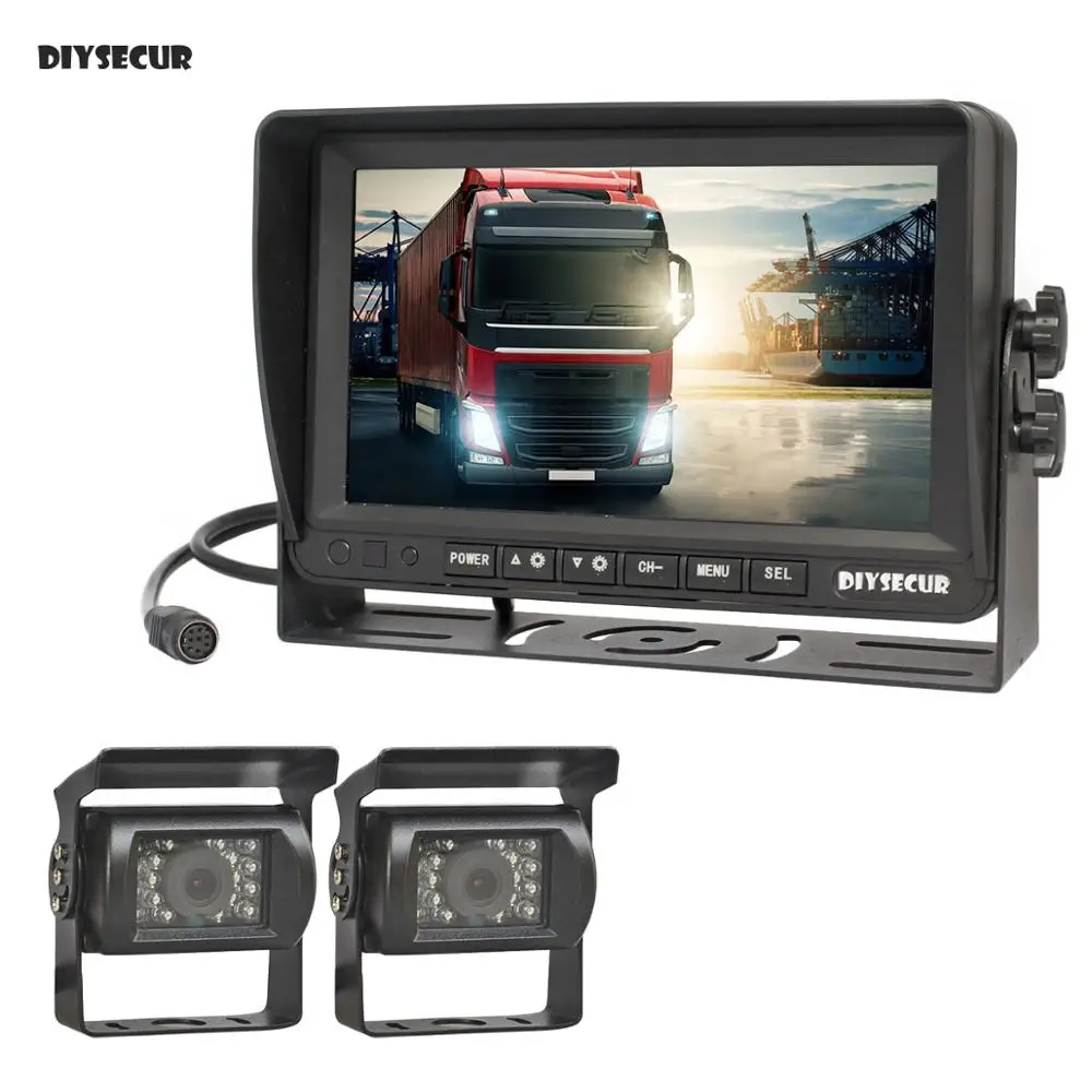 

DIYSECUR AHD 7 "IPS LCD автомобильный монитор заднего вида 2 x водонепроницаемый ИК ночного видения 1080P AHD камера 1V2