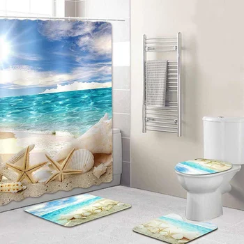 Bathroom Beach Sea Shells Starfish Pattern Waterproof Shower Curtain Non-Slip Toilet Mats Rugs Set Bathroom Curtains With Hooks
Bathroom Beach Sea Shells Starfish Pattern Waterproof Shower Curtain Non-Slip Toilet Mats Rugs Set Bathroom Curtains With Hooks
