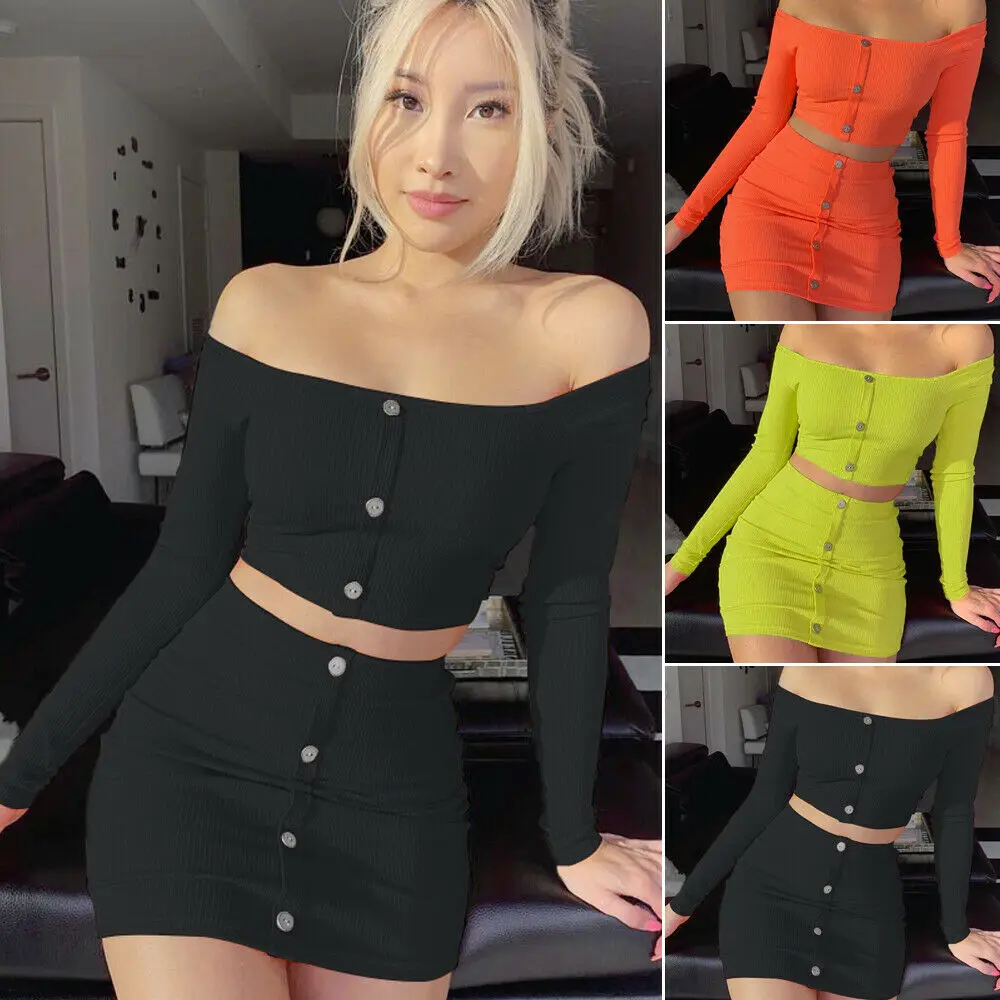 New Women's Two Piece Set Outfits Sexy 2 Piece Bodycon Two Piece Crop Top and Mini Skirt Set Dress Party
New Women's Two Piece Set Outfits Sexy 2 Piece Bodycon Two Piece Crop Top and Mini Skirt Set Dress Party