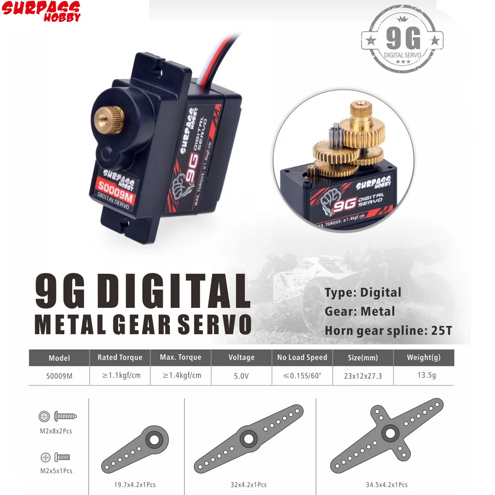 SURPASS HOBBY S0009M 9g Metal Gear Digital Servo 1.9KG Servo for RC Drone Airplane Robot Car Boat Duct Plane
SURPASS HOBBY S0009M 9g Metal Gear Digital Servo 1.9KG Servo for RC Drone Airplane Robot Car Boat Duct Plane