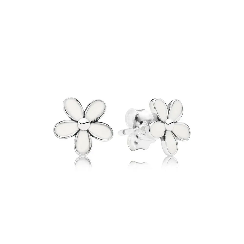 Darling Daisies Stud Earrings, White Enamel