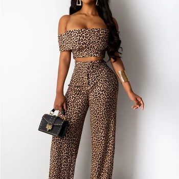 Strapless Sexy Leopard Two Piece Outfits Off Shoulder Slash Neck Short Sleeve Crop Top High Waist Pants Women Club Rompers Suits 
Strapless Sexy Leopard Two Piece Outfits Off Shoulder Slash Neck Short Sleeve Crop Top High Waist Pants Women Club Rompers Suits