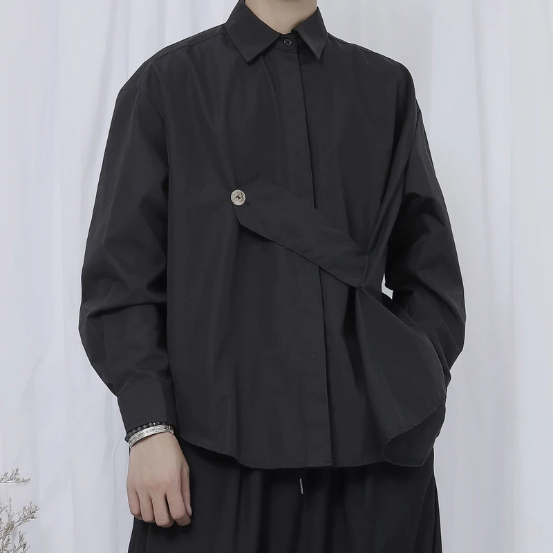 Рубашка мужская с длинным рукавом, блуза черная приталенная Асимметричная свободная с диагональными пуговицами, весна-осень
Рубашка мужская с длинным рукавом, блуза черная приталенная Асимметричная свободная с диагональными пуговицами, весна-осень