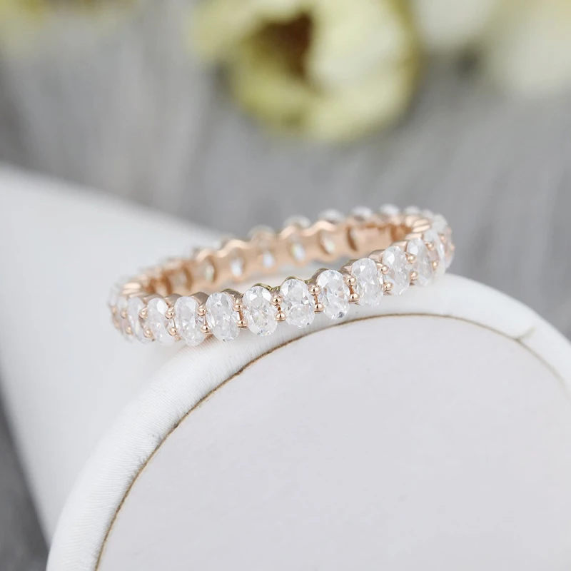 CxsJeremy Solid 14K Rose Gold Oval Cut Moissanite Engagement Ring Vintage Full Eternity Stacking Bridal Promise Anniversary Gift | Украшения