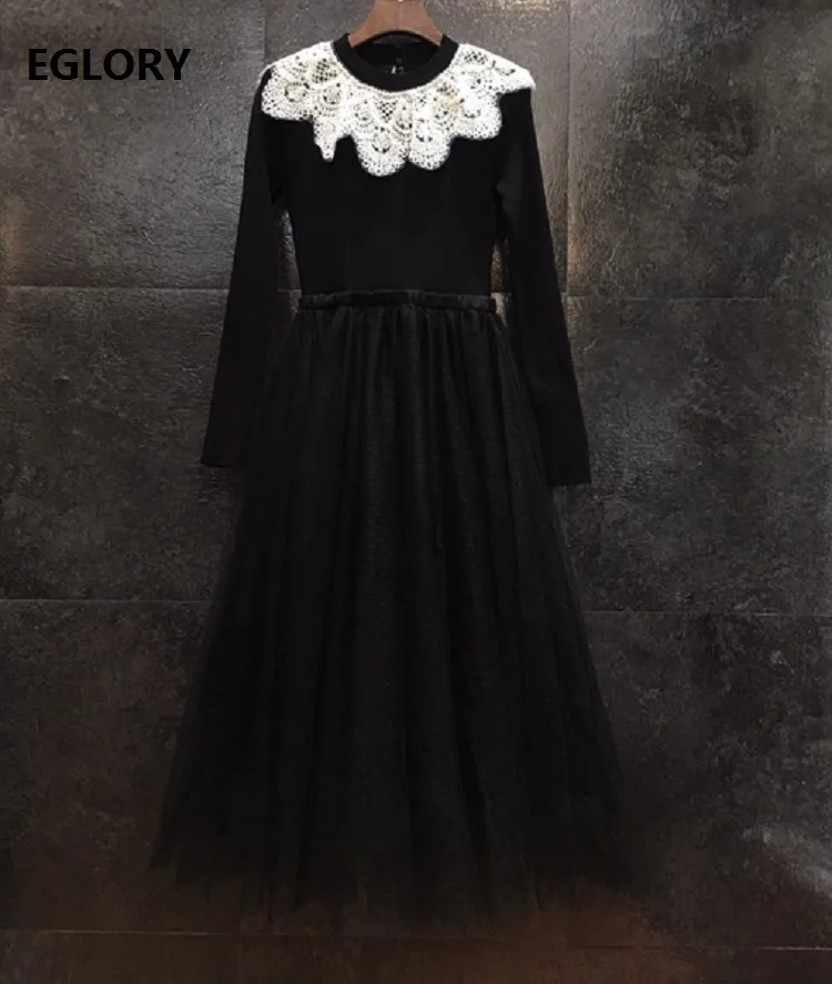 Knitted Dress 2019 Autumn Winter Style Women Appliques Embroidery Sexy Tulle Mesh Patchwork Long Sleeve Black Long Sweater Dress
Knitted Dress 2019 Autumn Winter Style Women Appliques Embroidery Sexy Tulle Mesh Patchwork Long Sleeve Black Long Sweater Dress