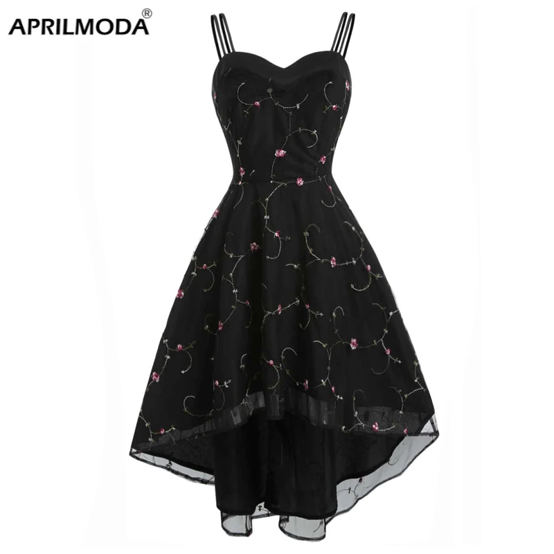 2020 Spaghetti Strap Party Dress Floral Embroidery High Low Hem Elegant High Waist Vintage Women Fit and Flare Summer Dresses
2020 Spaghetti Strap Party Dress Floral Embroidery High Low Hem Elegant High Waist Vintage Women Fit and Flare Summer Dresses