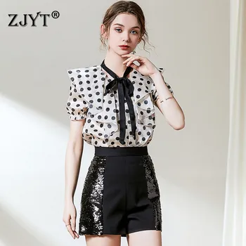 Elegant Womens 2Piece Pants and Blouse Set 2020 Summer Lady Outfits Bow Collar Dot Print Chiffon Shirt Sequined Shorts Suits
Elegant Womens 2Piece Pants and Blouse Set 2020 Summer Lady Outfits Bow Collar Dot Print Chiffon Shirt Sequined Shorts Suits
