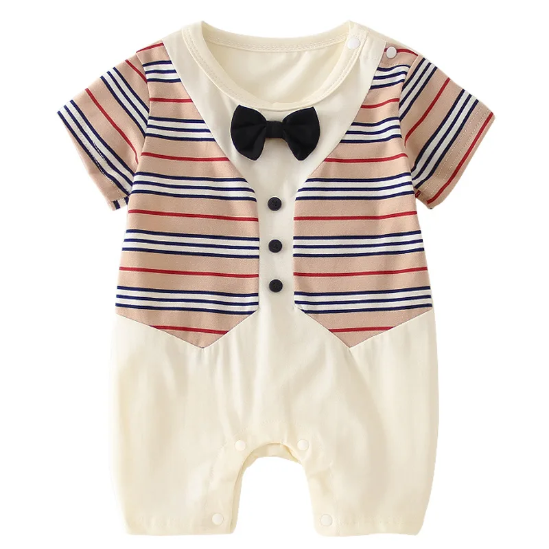 Summer baby clothes Gentleman cotton short-sleeved striped casual handsome newborn boy and girl romper 0-3 months 
Summer baby clothes Gentleman cotton short-sleeved striped casual handsome newborn boy and girl romper 0-3 months