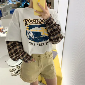 Harajuku T-shirt Women Patchwork Fake 2 Pieces Plaid Print Long Sleeve Plaid TShirt Korean Streetwear O-Neck Spring Autumn W148
Harajuku T-shirt Women Patchwork Fake 2 Pieces Plaid Print Long Sleeve Plaid TShirt Korean Streetwear O-Neck Spring Autumn W148
