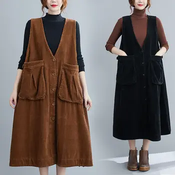 Mid-Length Loose Large Size Dress Women Fall/Winter 2020 New Corduroy Strap Dress Fashion Casual Sleeveless Tunic Tops k1327 
Mid-Length Loose Large Size Dress Women Fall/Winter 2020 New Corduroy Strap Dress Fashion Casual Sleeveless Tunic Tops k1327