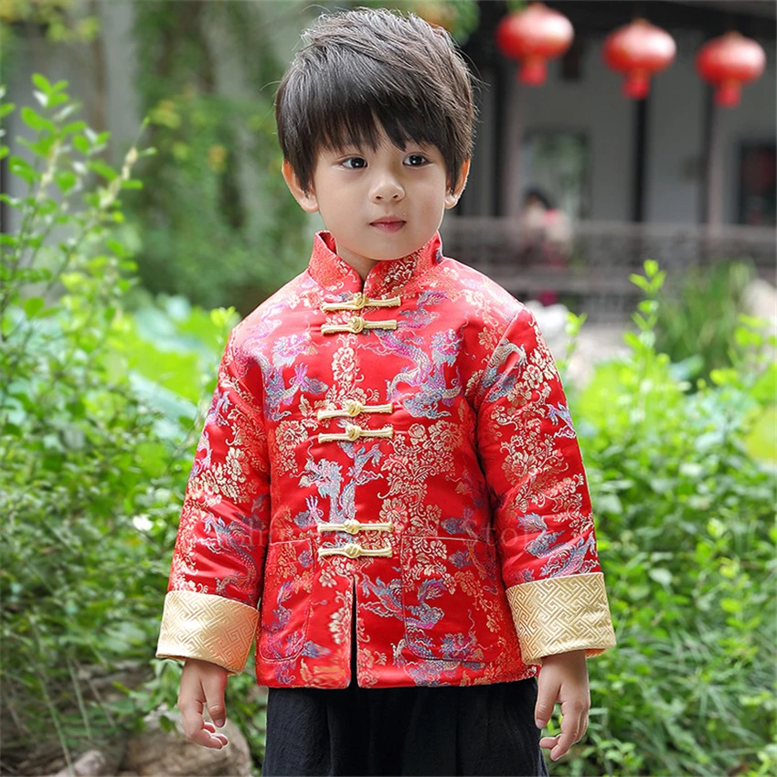 New Year Chinese Traditional Clothing for Kids Baby Boy Festival Retro Fancy Golden Dragon Printed Satin Tang Suit Top Pants Set
New Year Chinese Traditional Clothing for Kids Baby Boy Festival Retro Fancy Golden Dragon Printed Satin Tang Suit Top Pants Set