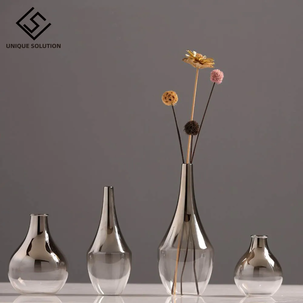 Nordic Glass Vase Silver Gradient Dried Nordic Flower Vase Decoration Home Decoration Plants Pots Furnishing Christmas Gift 4