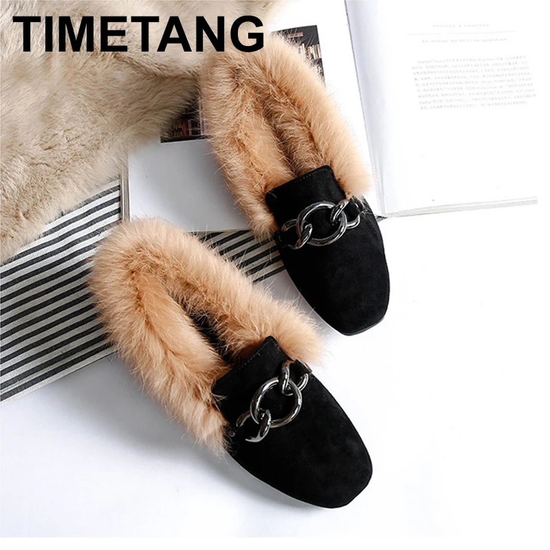 TIMETANG Large Metal Chain Winter Rabbit Fur Shoes Woman Flats Cozy Plush Furry Lazy Ballerines Femme Chaussures Plate Plus Size
TIMETANG Large Metal Chain Winter Rabbit Fur Shoes Woman Flats Cozy Plush Furry Lazy Ballerines Femme Chaussures Plate Plus Size
