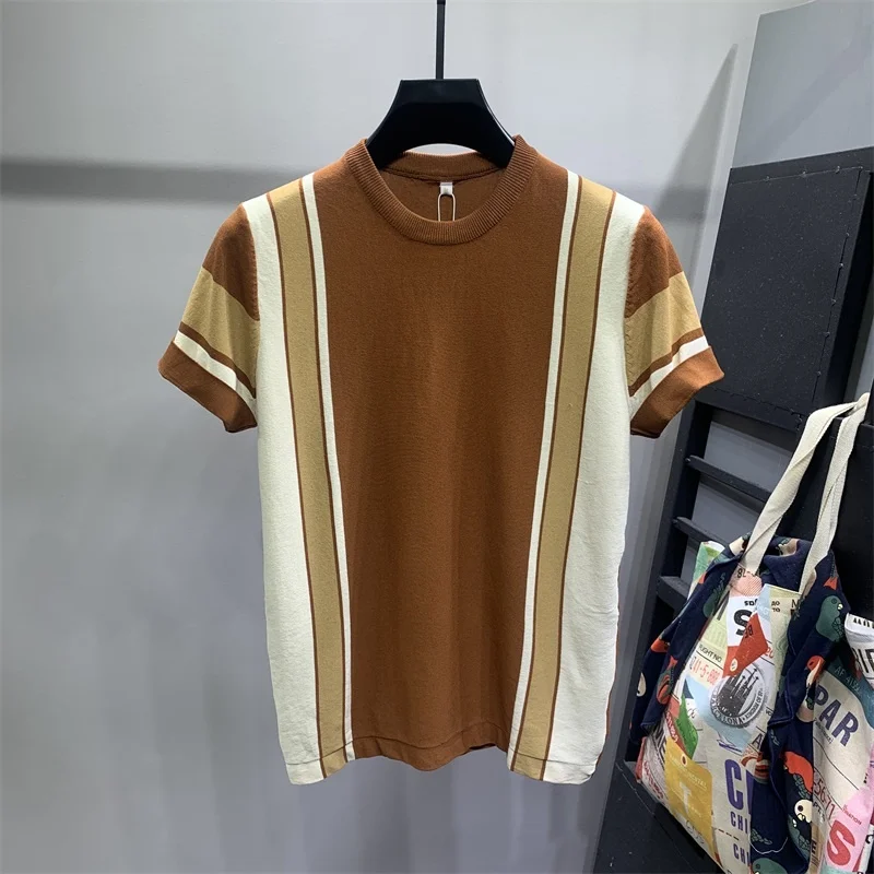 Summer 2022 Men Contrast Colors Knitted T-Shirts Fashion Short Sleeve O-Neck Slim Fit Pullover Casual Tees Homme Plus Size B214
Summer 2022 Men Contrast Colors Knitted T-Shirts Fashion Short Sleeve O-Neck Slim Fit Pullover Casual Tees Homme Plus Size B214