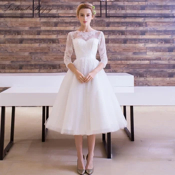 Lceland Poppy Vintage A-line Tulle Wedding Dresses 2020 3/4 Lace Sleeves Tea Length Appliques Vestido de novia Bridal Gowns
Lceland Poppy Vintage A-line Tulle Wedding Dresses 2020 3/4 Lace Sleeves Tea Length Appliques Vestido de novia Bridal Gowns