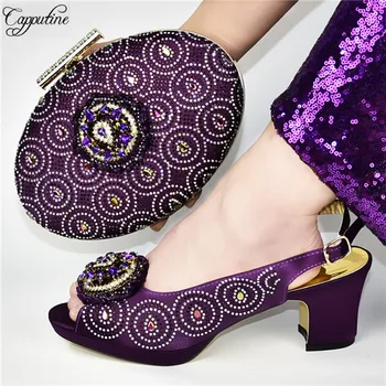 Charming purple high heel African shoes and evening bag set with rhinestones for fashion lady 588-4, heel height 7cm 
Charming purple high heel African shoes and evening bag set with rhinestones for fashion lady 588-4, heel height 7cm