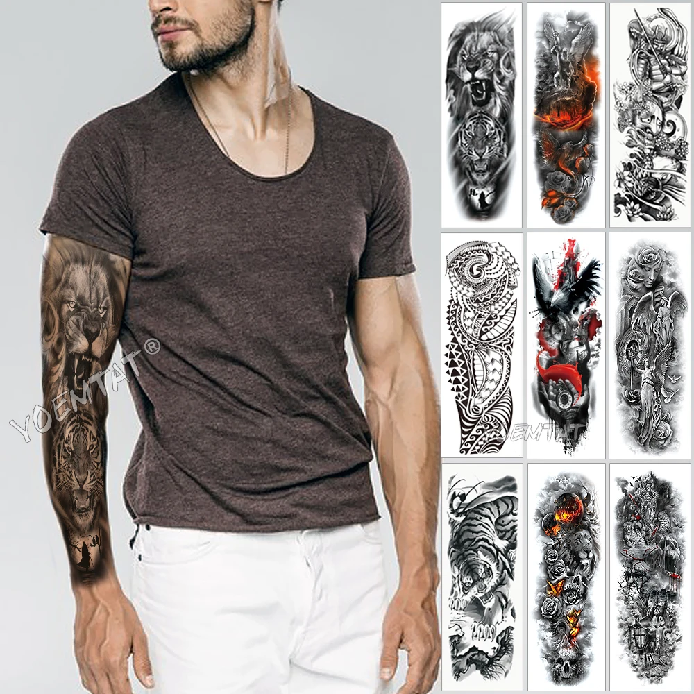 Large Arm Sleeve Tattoo Sketch Lion Tiger Waterproof Temporary Tatoo Sticker Wild Fierce Animal Men Full Bird Totem Tatto 
Large Arm Sleeve Tattoo Sketch Lion Tiger Waterproof Temporary Tatoo Sticker Wild Fierce Animal Men Full Bird Totem Tatto