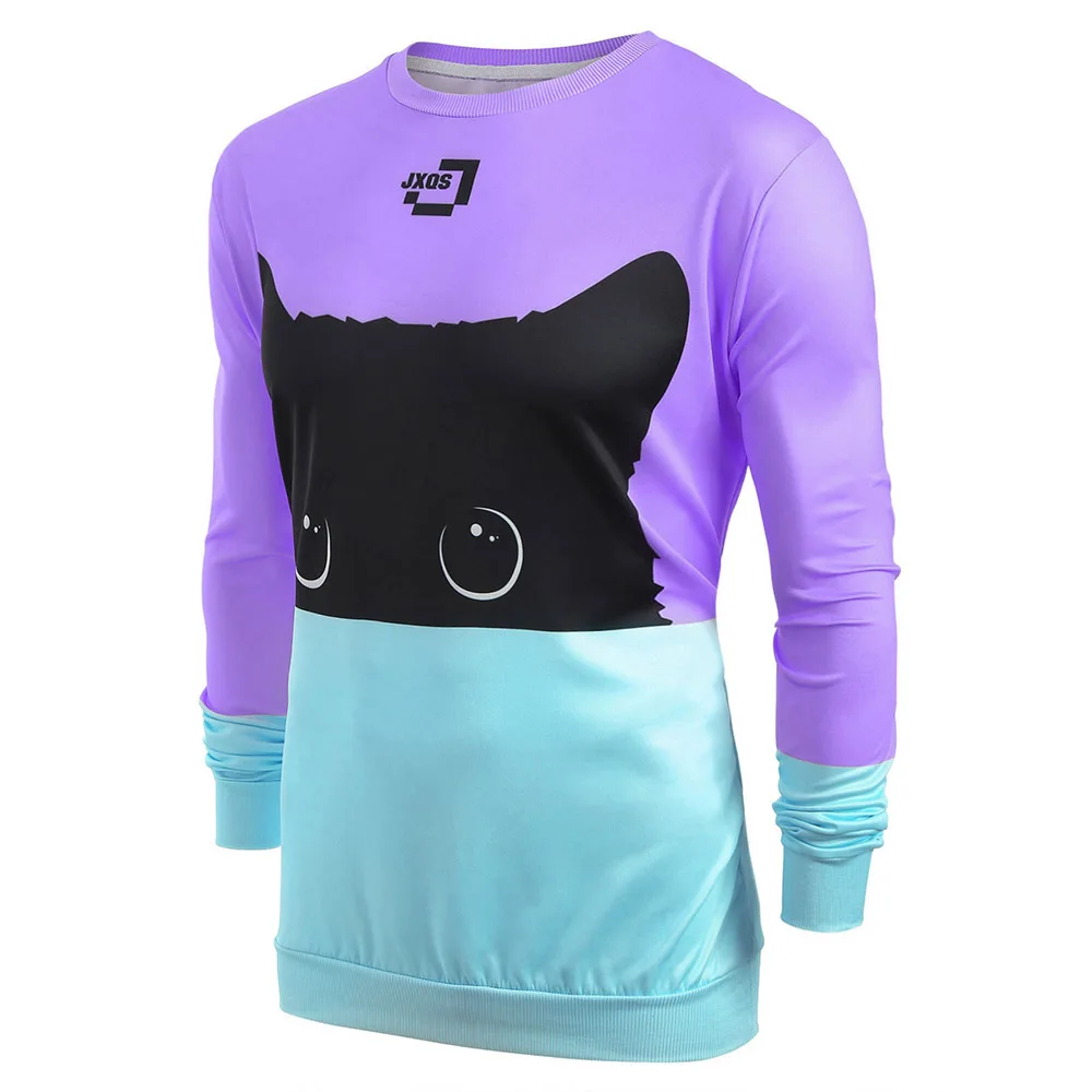 Color block cat print sweatshirt Clearance