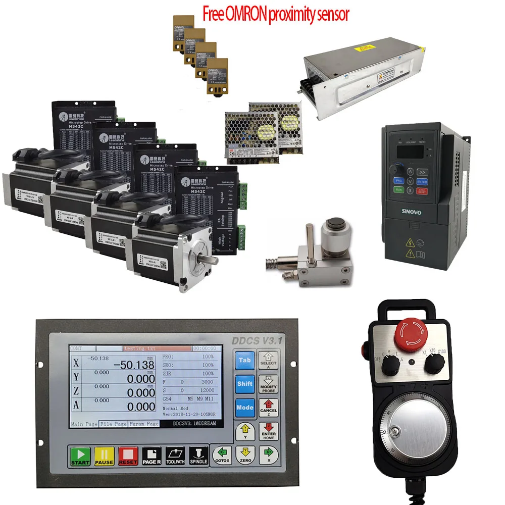 CNC kit ddcsv3.1 4-axis motion control system Leadshine 2.3nm nema23 stepper motor + driver 1.5kw inverter 400W40V power suppl
CNC kit ddcsv3.1 4-axis motion control system Leadshine 2.3nm nema23 stepper motor + driver 1.5kw inverter 400W40V power suppl