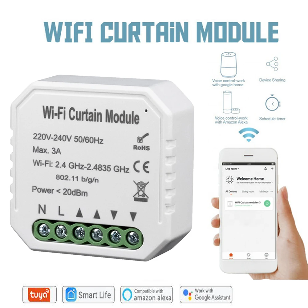 Tuya Smart Life WiFi Curtain Switch Module for Roller Shutter Blind Motor Smart Home Google Home Amazon Alexa Voice Control V2
Tuya Smart Life WiFi Curtain Switch Module for Roller Shutter Blind Motor Smart Home Google Home Amazon Alexa Voice Control V2