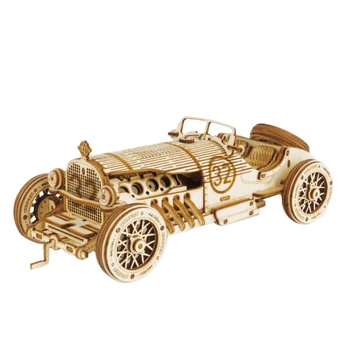 Robotime 220Pcs Classic DIY Movable 3D Grand Prix Car Wooden Game Assembly Toy for Children Teens