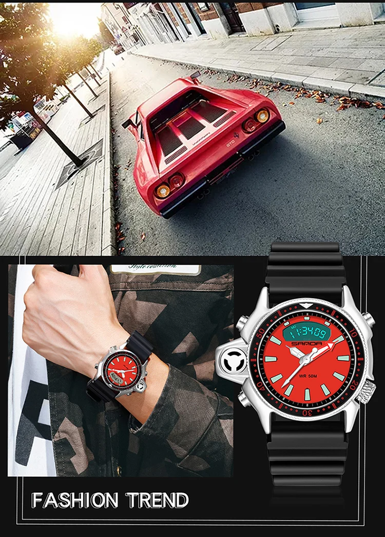 SANDA Fashion Sport Men LED Digital Watches Dual Display Quartz Wristwatch Outdoor Waterproof Military Wristwatches Mens Clock SANDA Fashion Sport Men LED Digital Watches Dual Display Quartz Wristwatch Outdoor Waterproof Military Wristwatches Mens Clock