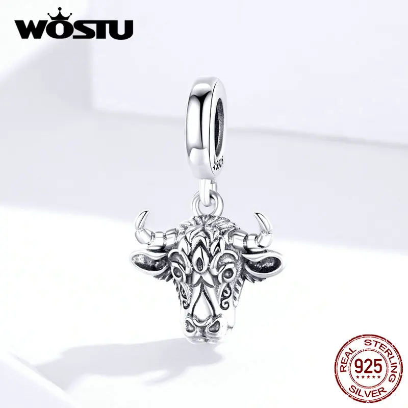 

WOSTU 100% 925 Sterling Silver Tauren Cow Animal Charms Fit Original Bracelet Pendant For Women Beads For Jewelry Making FIC1316