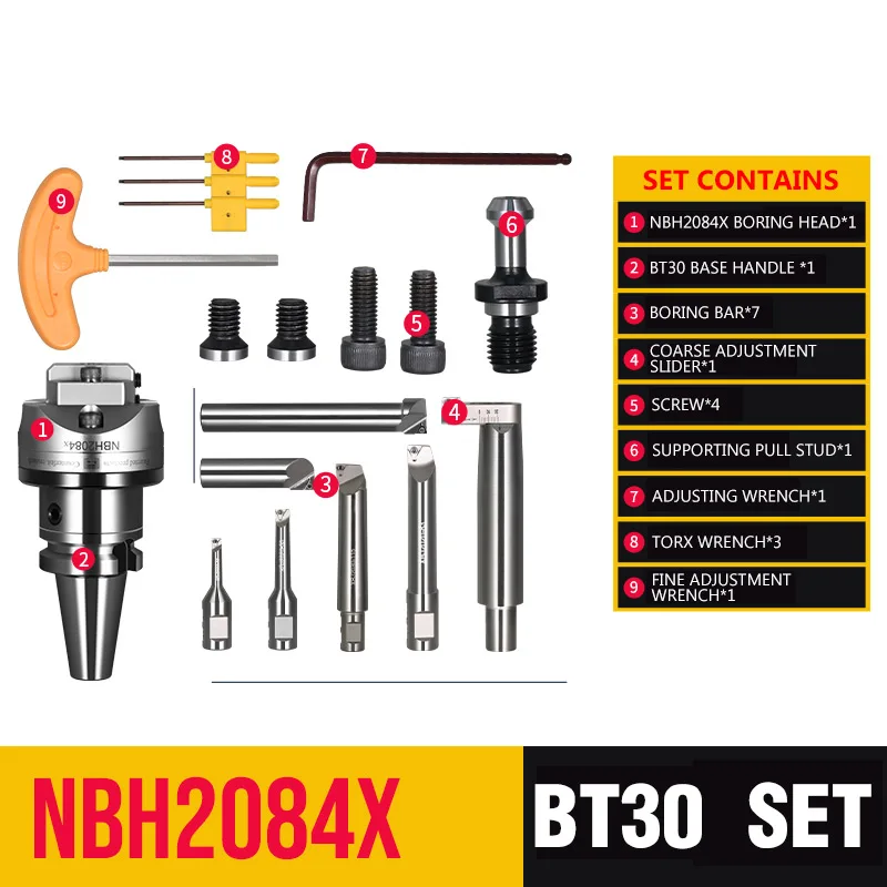 BT30 SET High precision boring tool set CNC Adjustable boring cutter boring device for CNC machining center fine-tuning
BT30 SET High precision boring tool set CNC Adjustable boring cutter boring device for CNC machining center fine-tuning