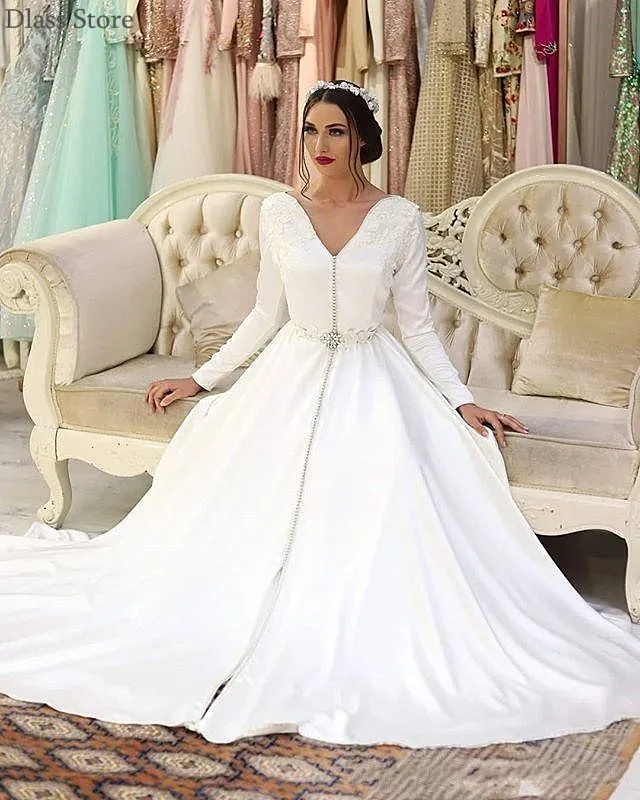Pure White Evening Dress A-line Sweep Train Simple Elegant Applique Long Sleeves For Wedding Prom Dress 2020 
Pure White Evening Dress A-line Sweep Train Simple Elegant Applique Long Sleeves For Wedding Prom Dress 2020