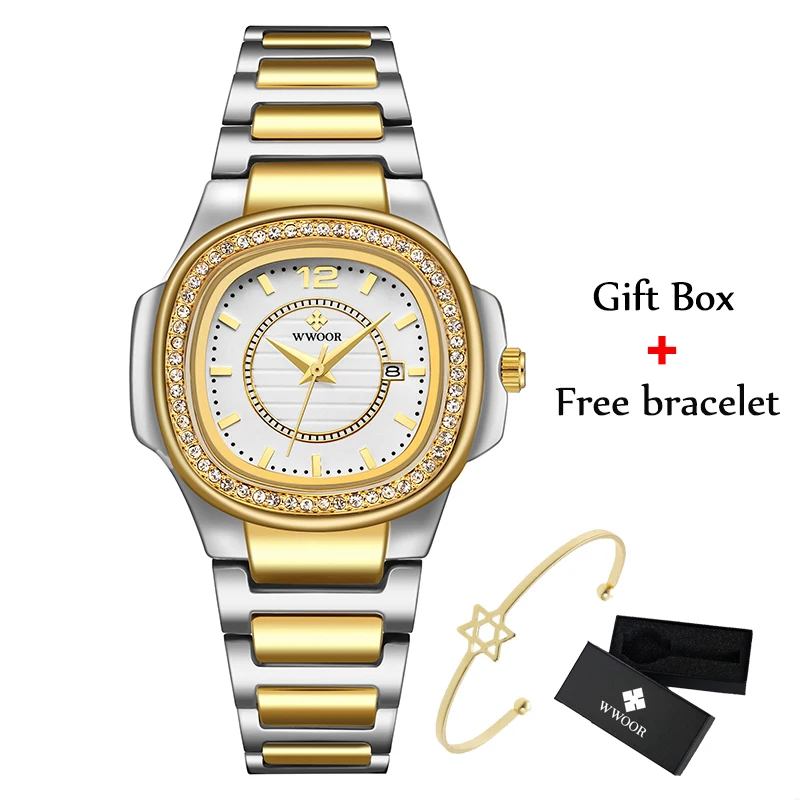 Женские кварцевые часы WWOOR роскошные брендовые золотистые наручные модели 2020
