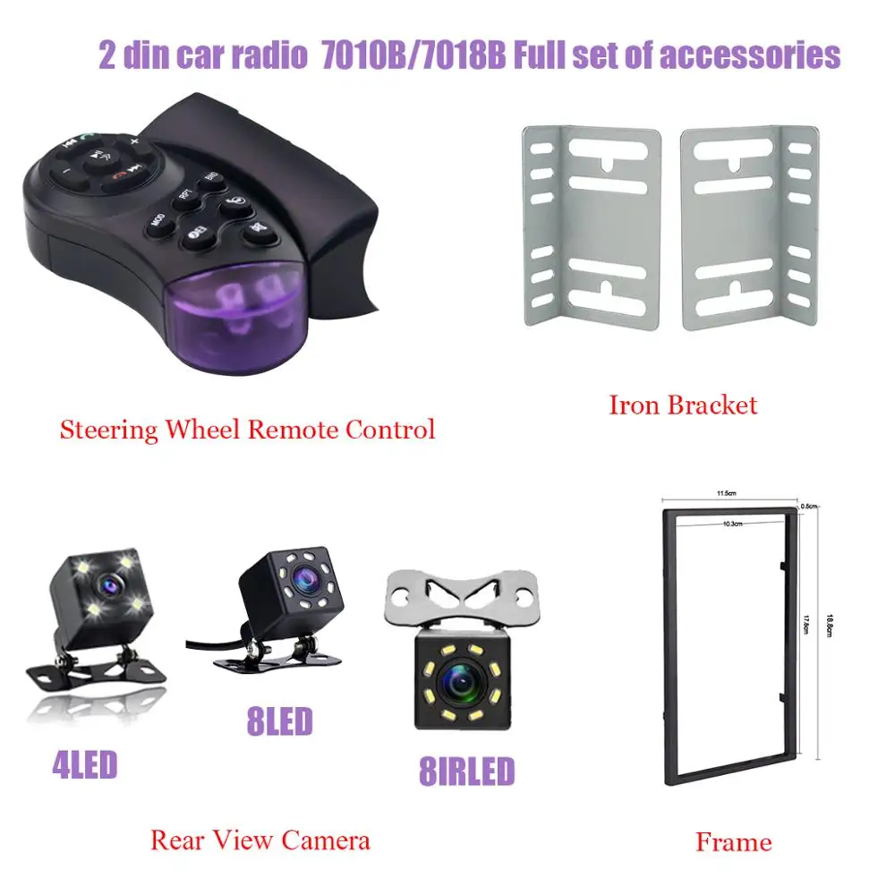 Autoradio 2 Din Car Radio Accessories mp5 Multimidio Player 7018B 7010B frame remote 4LED 8LED 8IRLED camera Universal car radio
Autoradio 2 Din Car Radio Accessories mp5 Multimidio Player 7018B 7010B frame remote 4LED 8LED 8IRLED camera Universal car radio