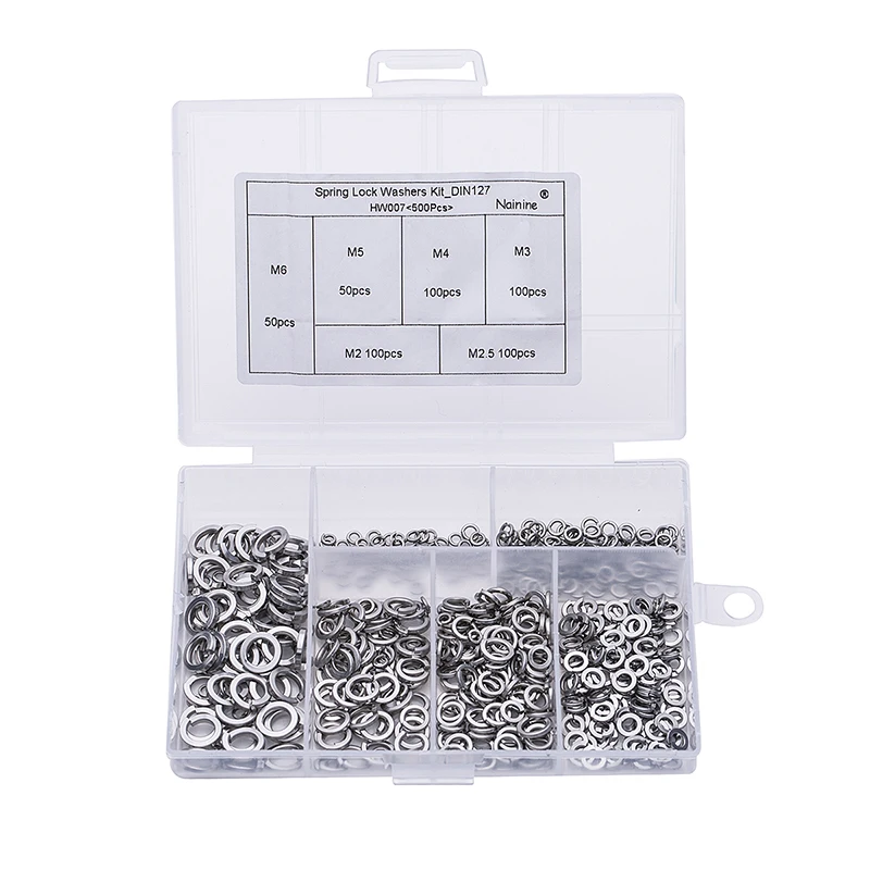 500 Pcs/set M2 M2.5 M3 M4 M5 M6 Stainless Steel Shells Pad Spring Lock Washer Elastic Gasket
500 Pcs/set M2 M2.5 M3 M4 M5 M6 Stainless Steel Shells Pad Spring Lock Washer Elastic Gasket