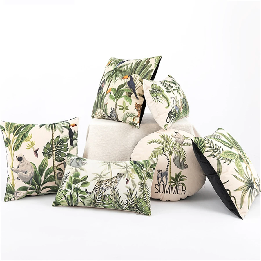 Фото Матовый Бархатный Чехол для подушки с изображением животных тропической пальмы