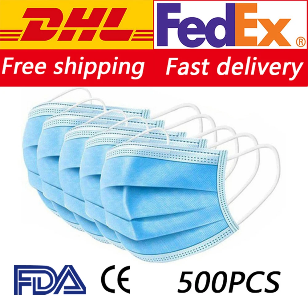 

DHL Fedex 100/200/500 PCS 3 Layer Disposable Face Masks Anti infective Safety Protective Mouth Mask Protection CE FDA